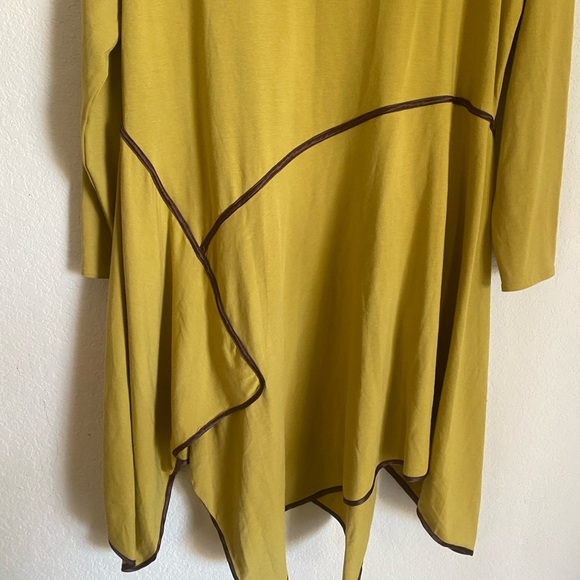 Cheyenne Art To Wear Silk Trim Asymmetrical Olive Green Tunic Lagenlook Top S/M - Picture 12 of 15